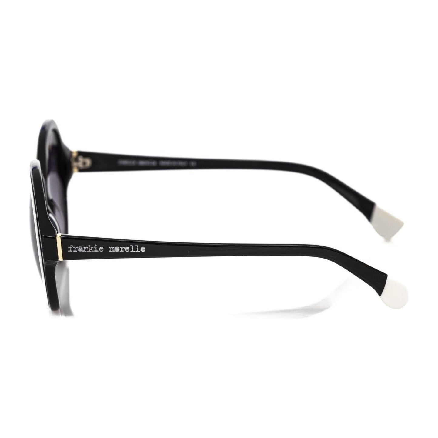 Elegant Black Round Sunglasses with White Accent