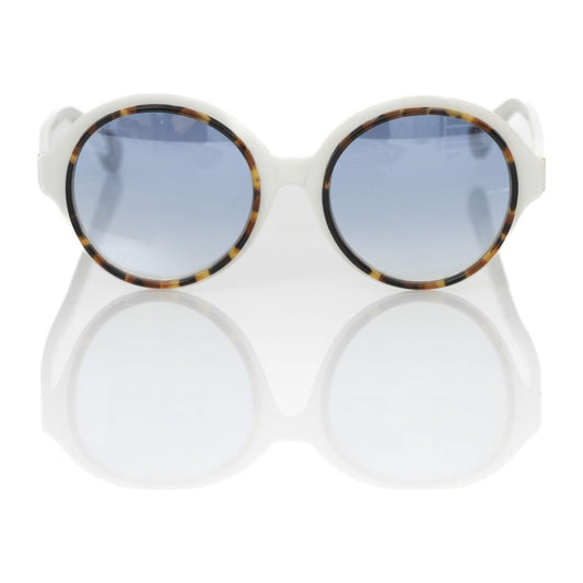 Chic White Round Sunglasses with Blue Shaded Lens