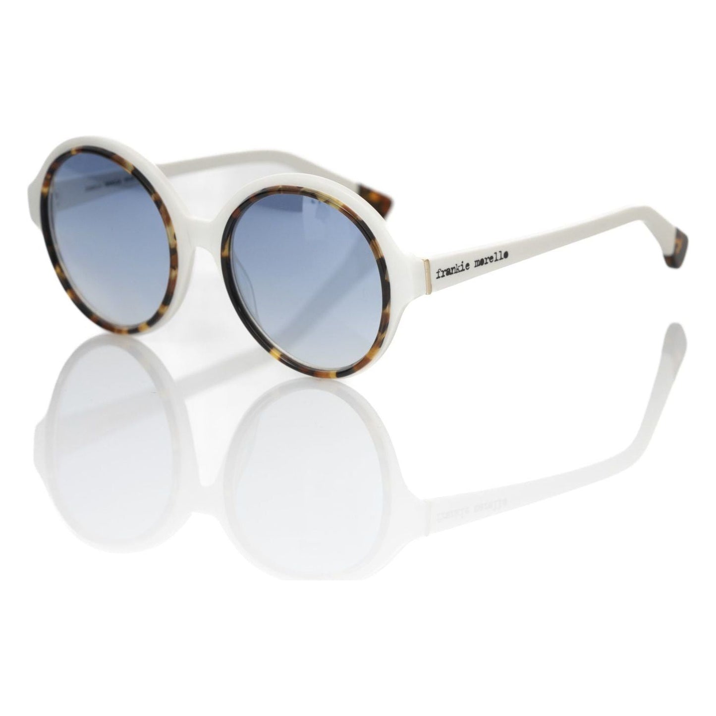 Chic White Round Sunglasses with Blue Shaded Lens