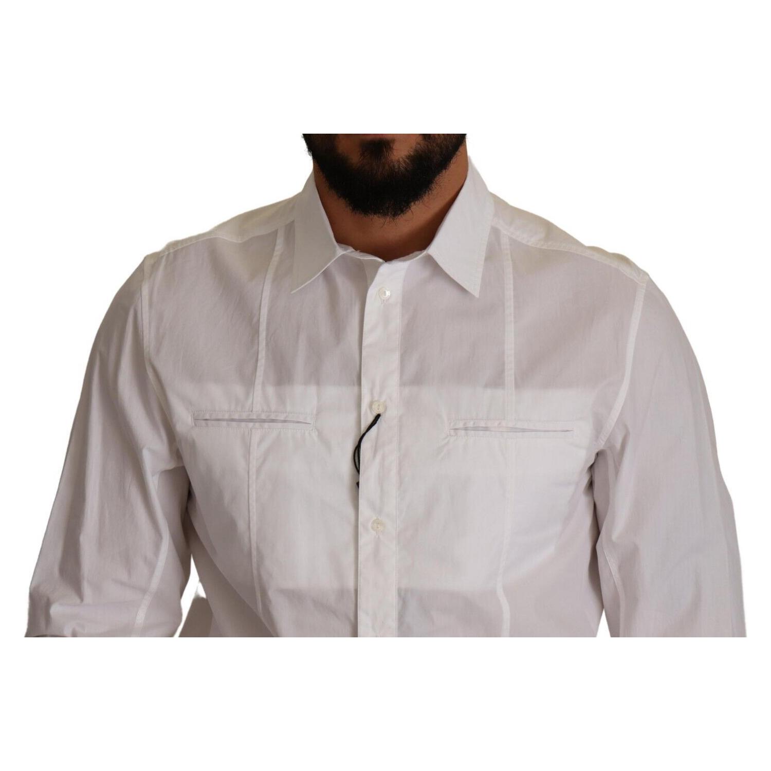 Dolce & Gabbana White Cotton Button Down Men Collared Shirt