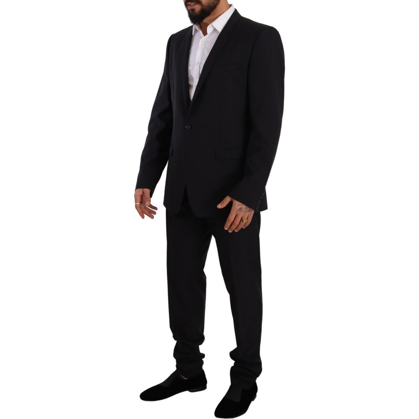 Elegant Navy Slim Fit Wool Silk Two-Piece Suit