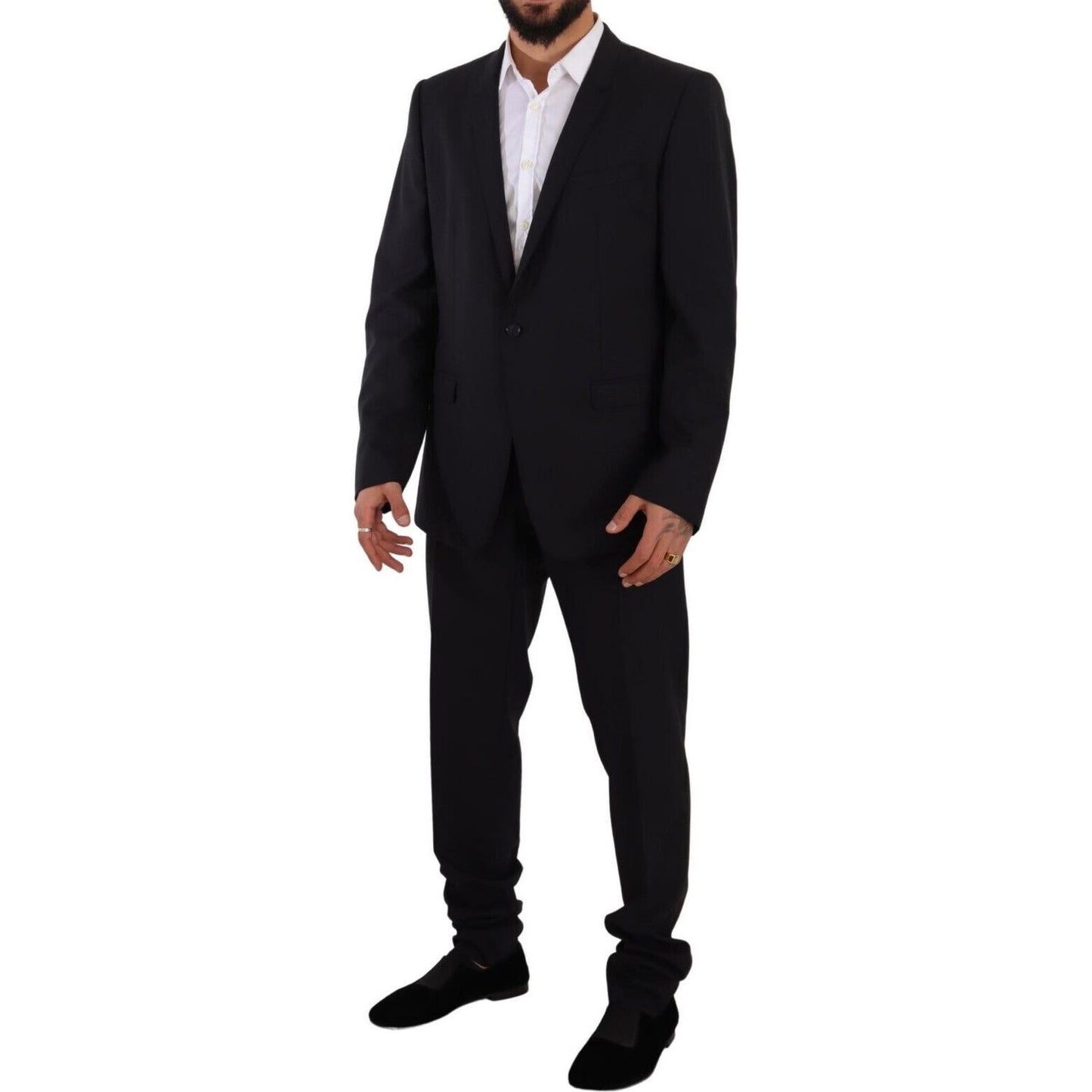 Elegant Navy Slim Fit Wool Silk Two-Piece Suit