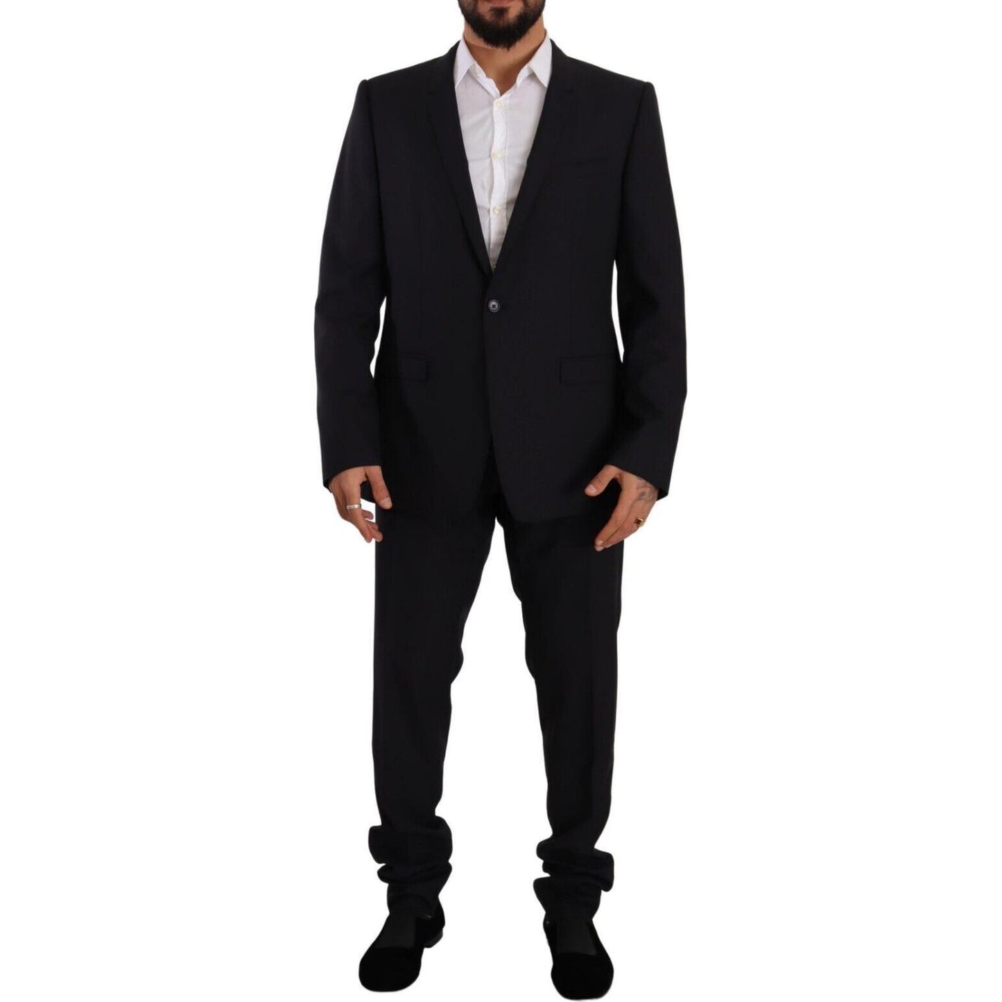 Elegant Navy Slim Fit Wool Silk Two-Piece Suit