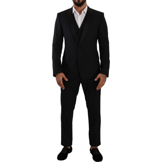 Elegant Black Three-Piece Martini Fit Suit