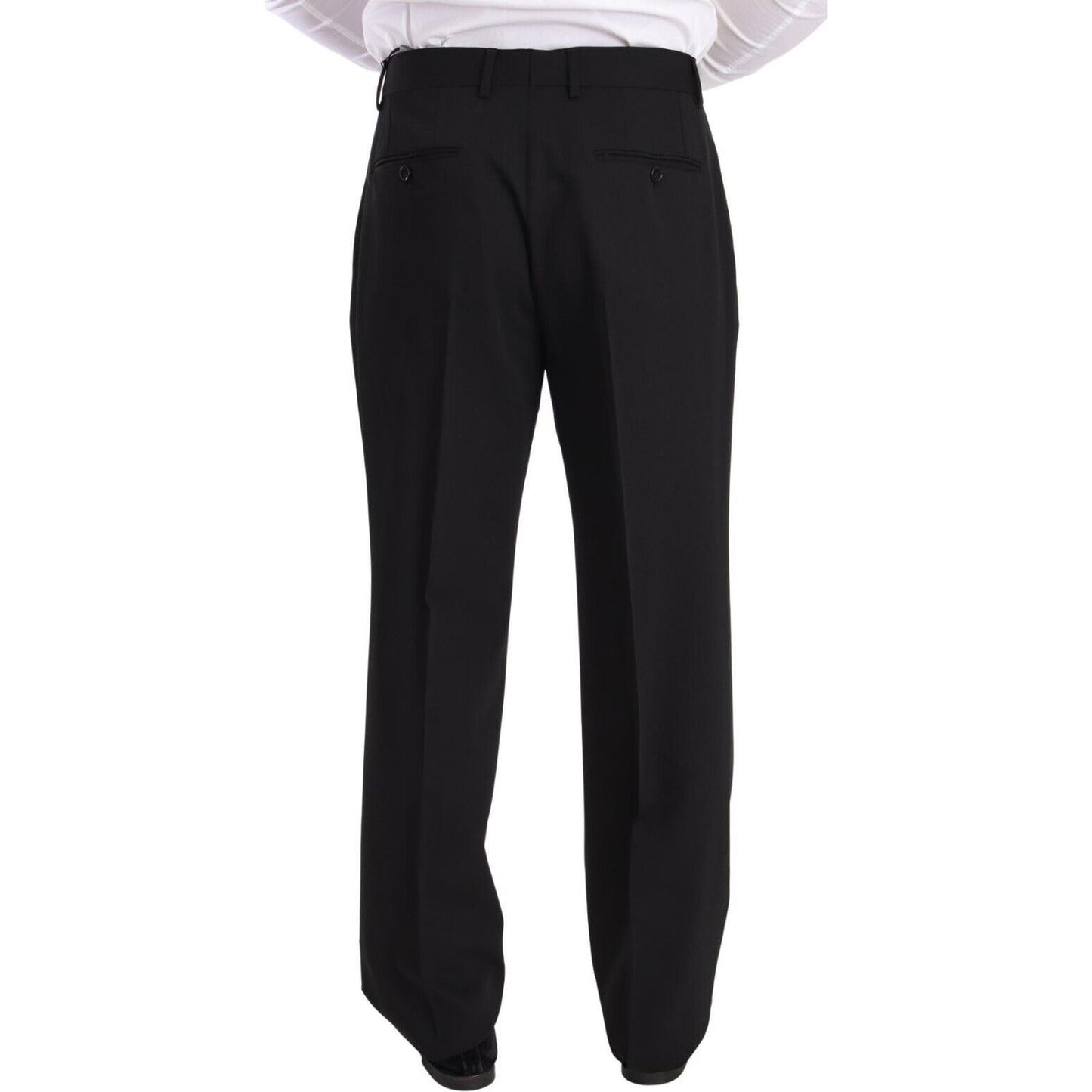 Elegant Black Wool Tuxedo Trousers