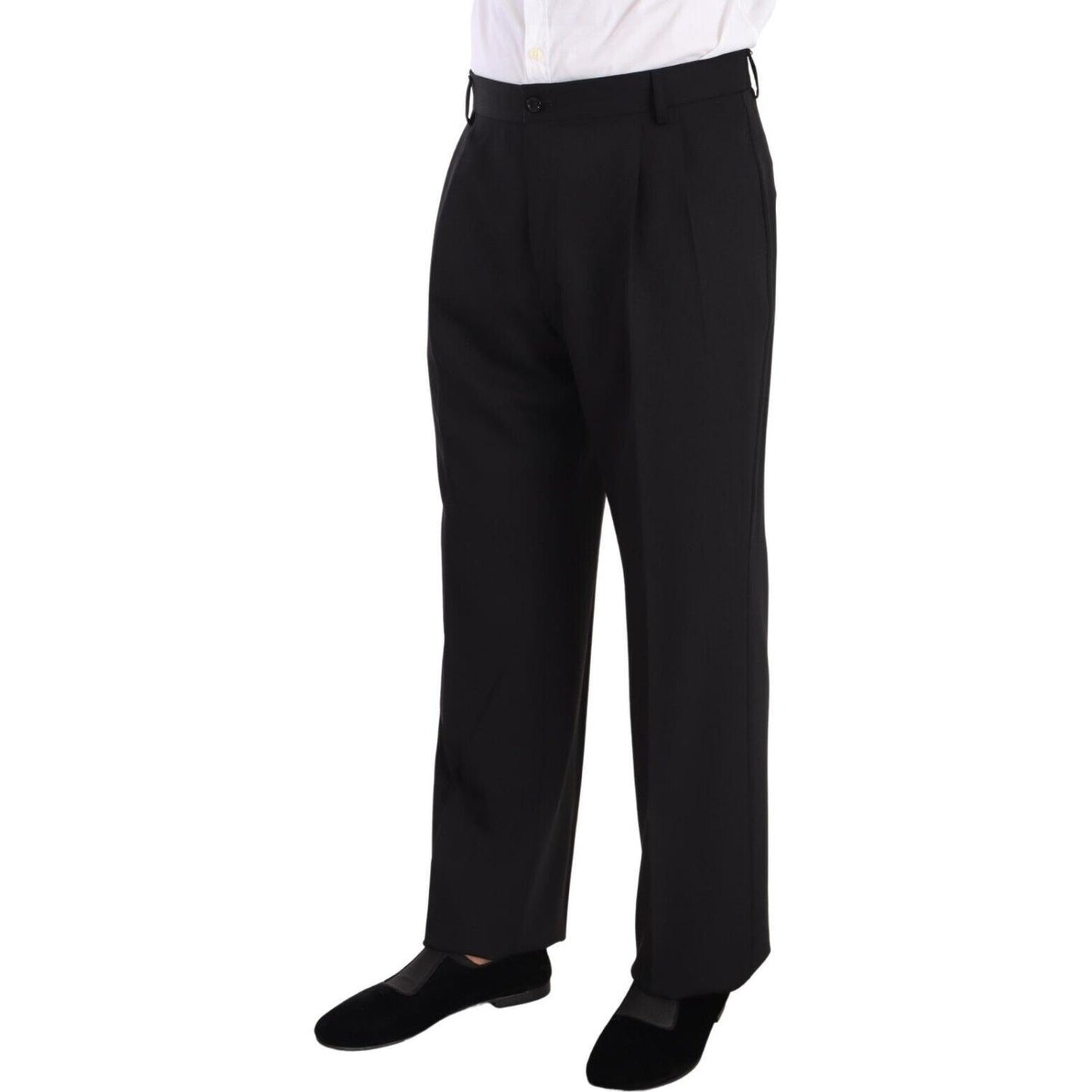 Elegant Black Wool Tuxedo Trousers