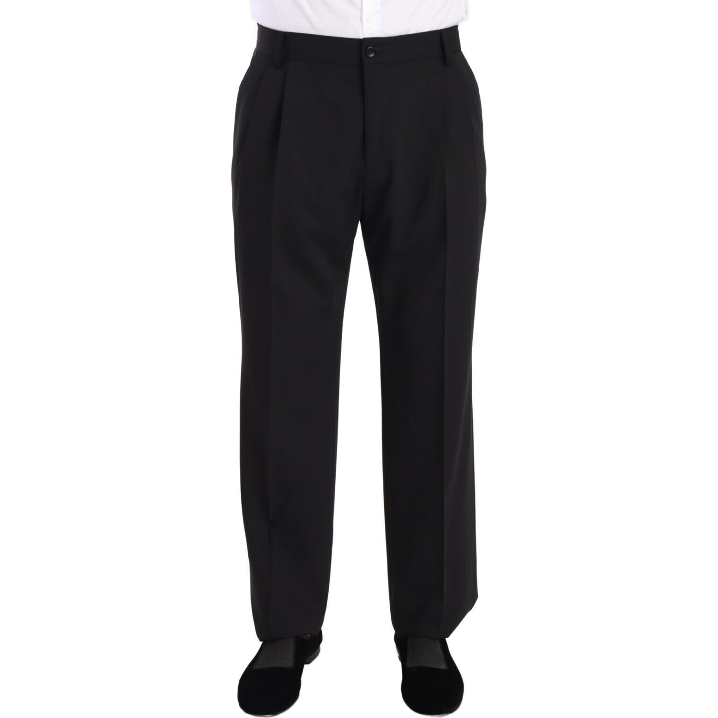 Elegant Black Wool Tuxedo Trousers