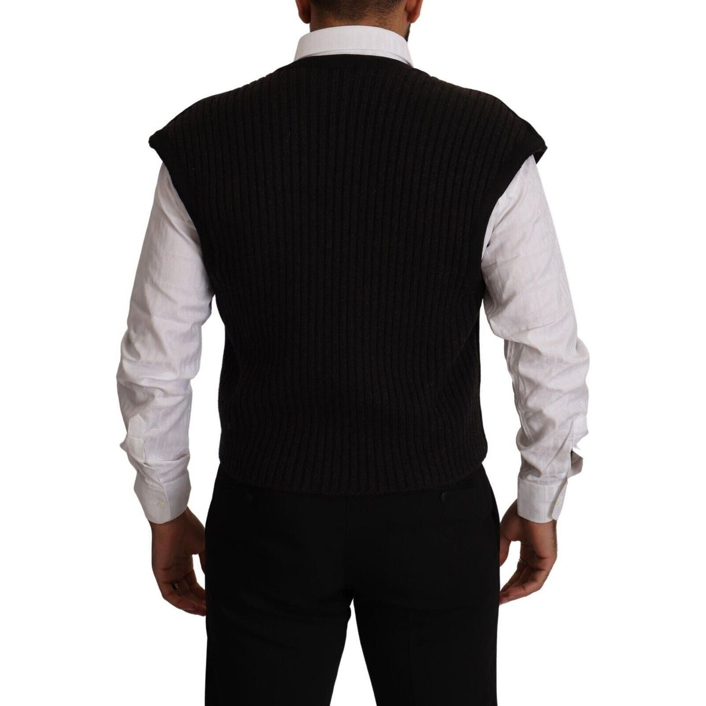 Elegant Black Wool Cotton Dress Vest