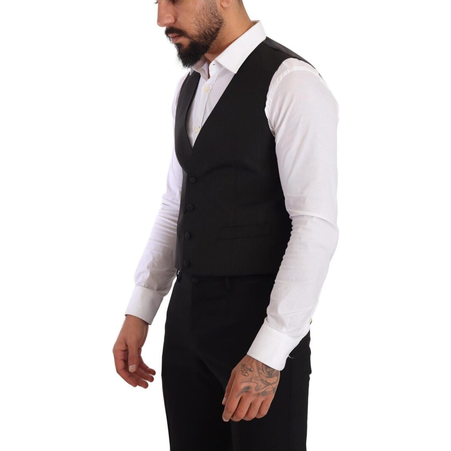 Dolce & Gabbana Gray Silk Slim Fit Waistcoat Formal Vest