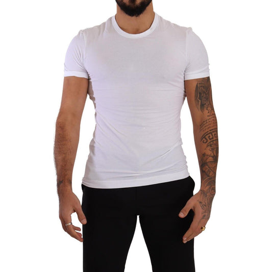 Elegant White Cotton Blend Round Neck Tee