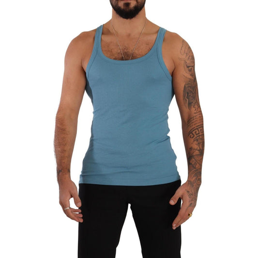 Elegant Blue Round Neck Tank Top