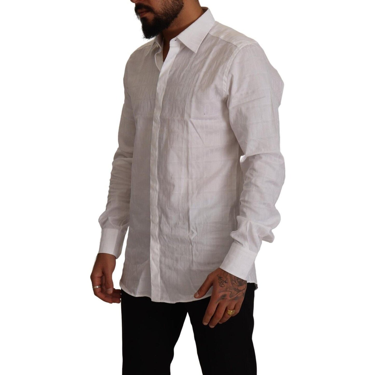 Elegant White Cotton Dress Shirt - Slim Fit