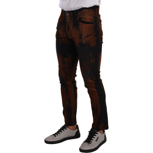 Chic Black Brown Tie-Dye Slim Fit Jeans