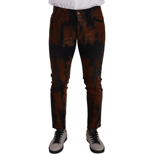 Chic Black Brown Tie-Dye Slim Fit Jeans