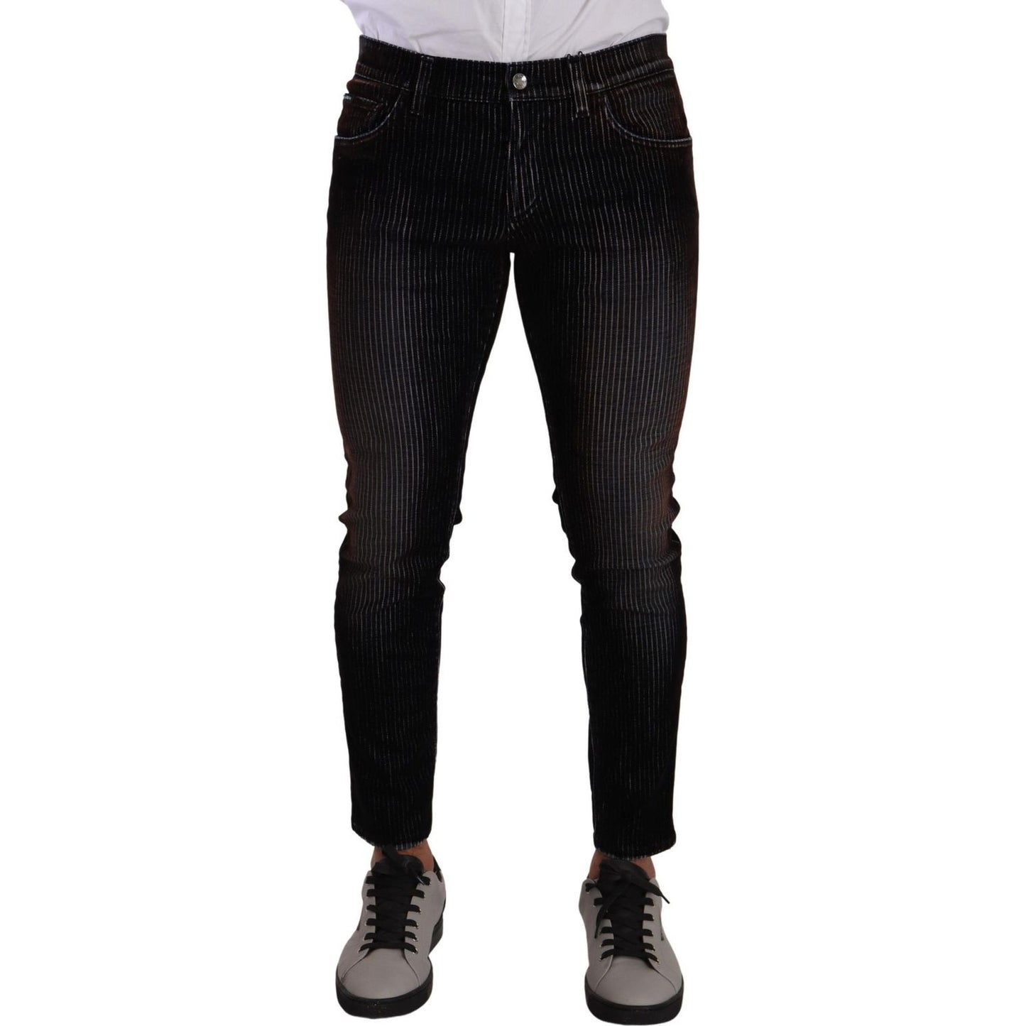 Sleek Striped Black Slim Fit Denim