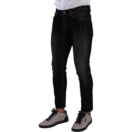 Sleek Striped Black Slim Fit Denim