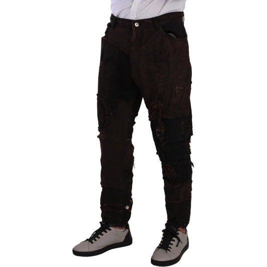 Elegant Distressed Patchwork Denim Jeans