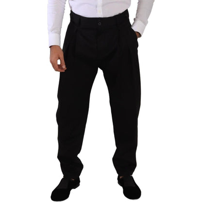 Dolce & Gabbana Black Cotton High Waist Men Trouser Dress Pants