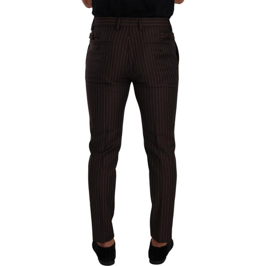 Elegant Brown Striped Woolen Men's Trousers