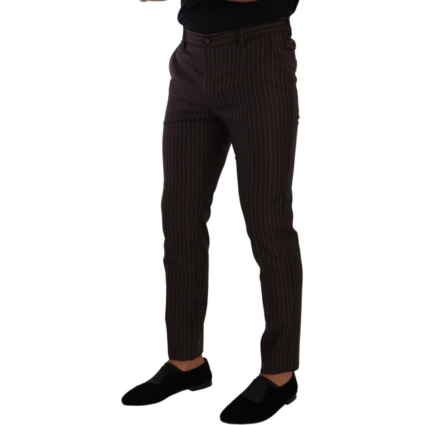 Elegant Brown Striped Woolen Men's Trousers