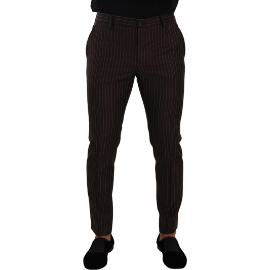 Elegant Brown Striped Woolen Men's Trousers