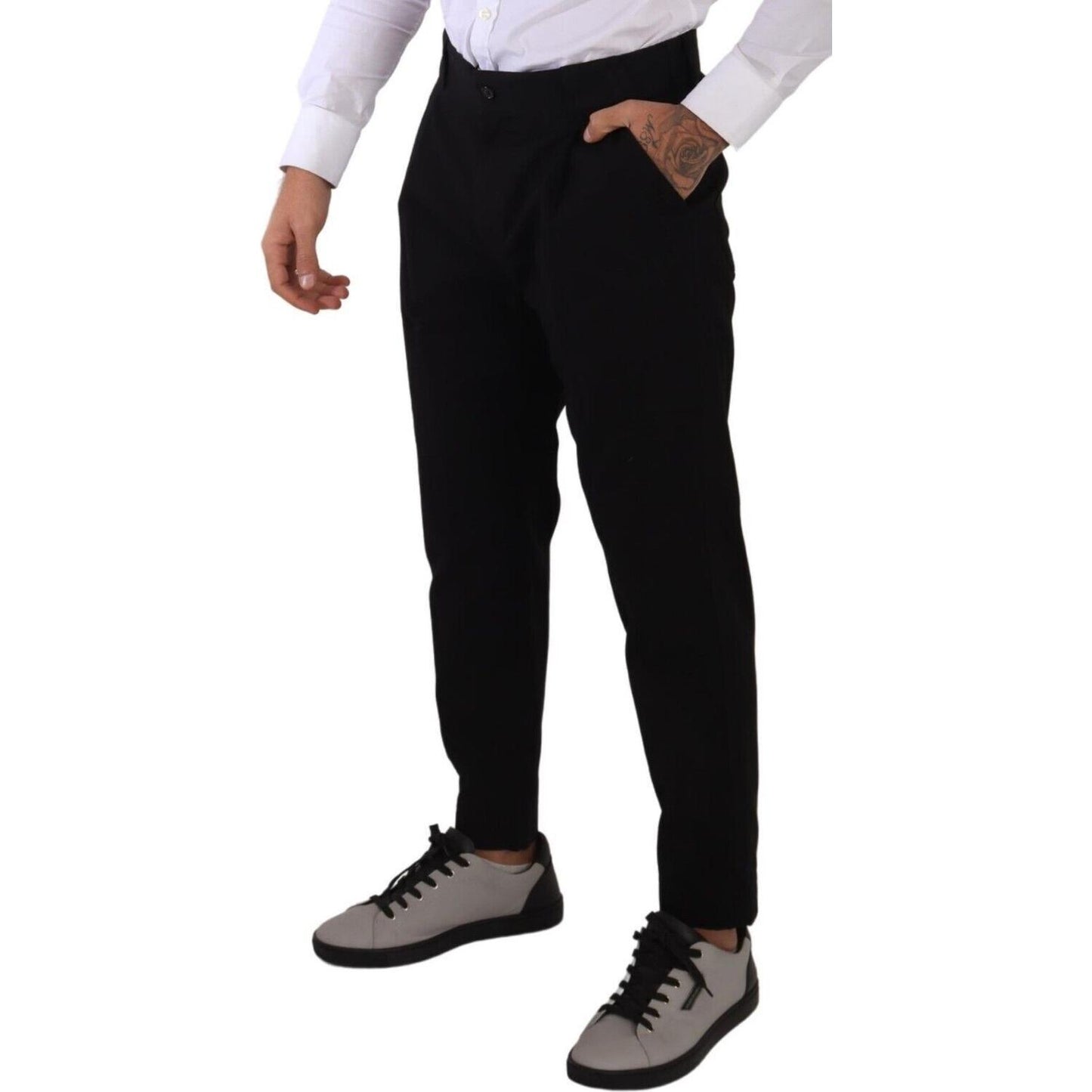 Elegant Tapered Black Cotton Chinos