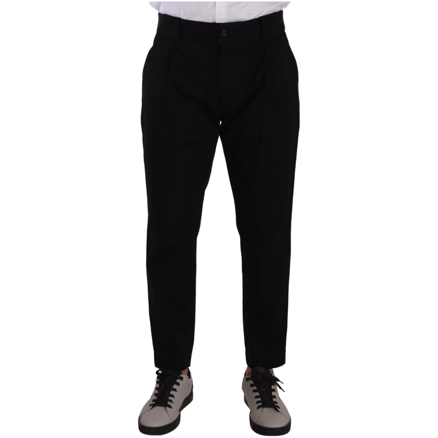 Elegant Tapered Black Cotton Chinos