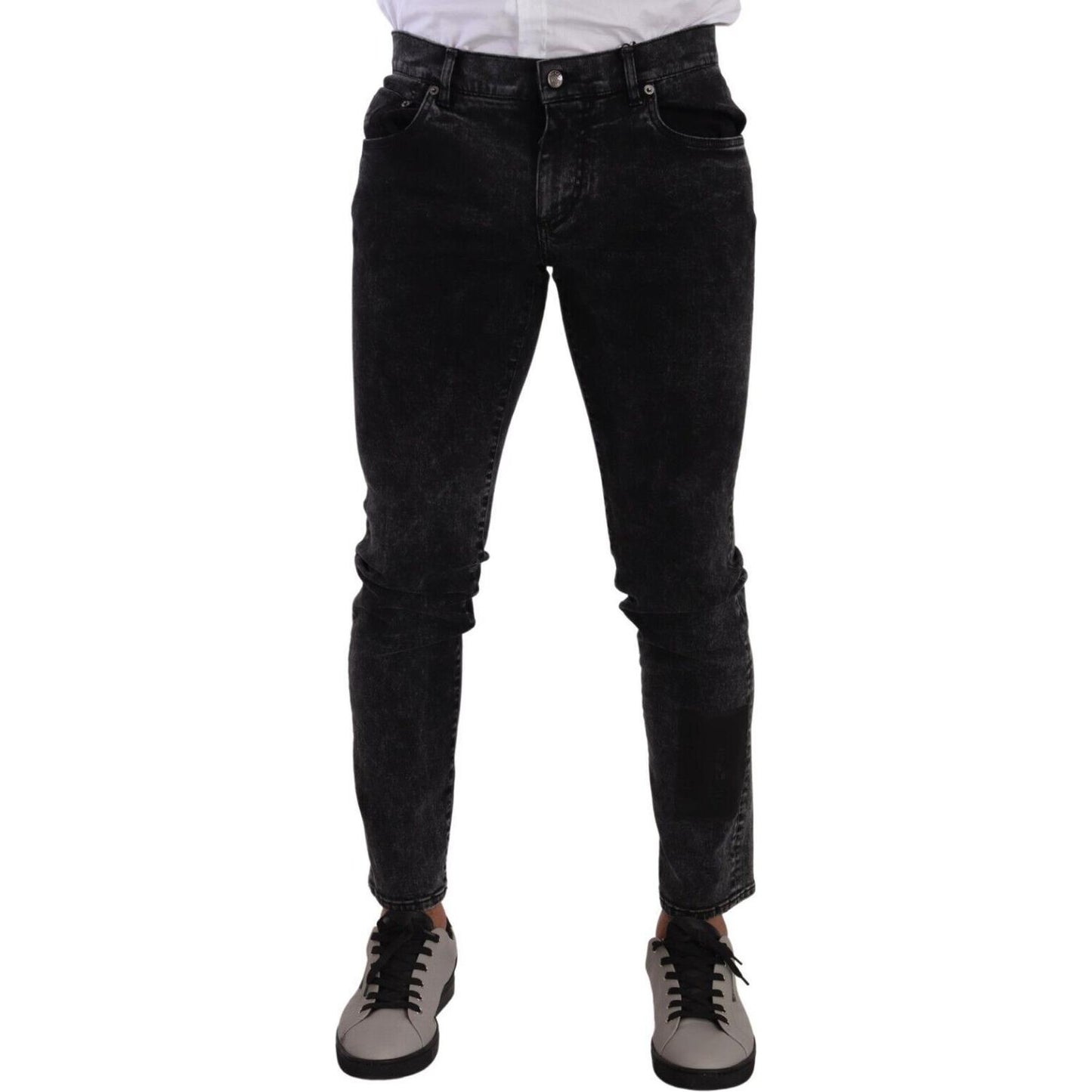 Sleek Slim-Fit Designer Jeans in Black Gray