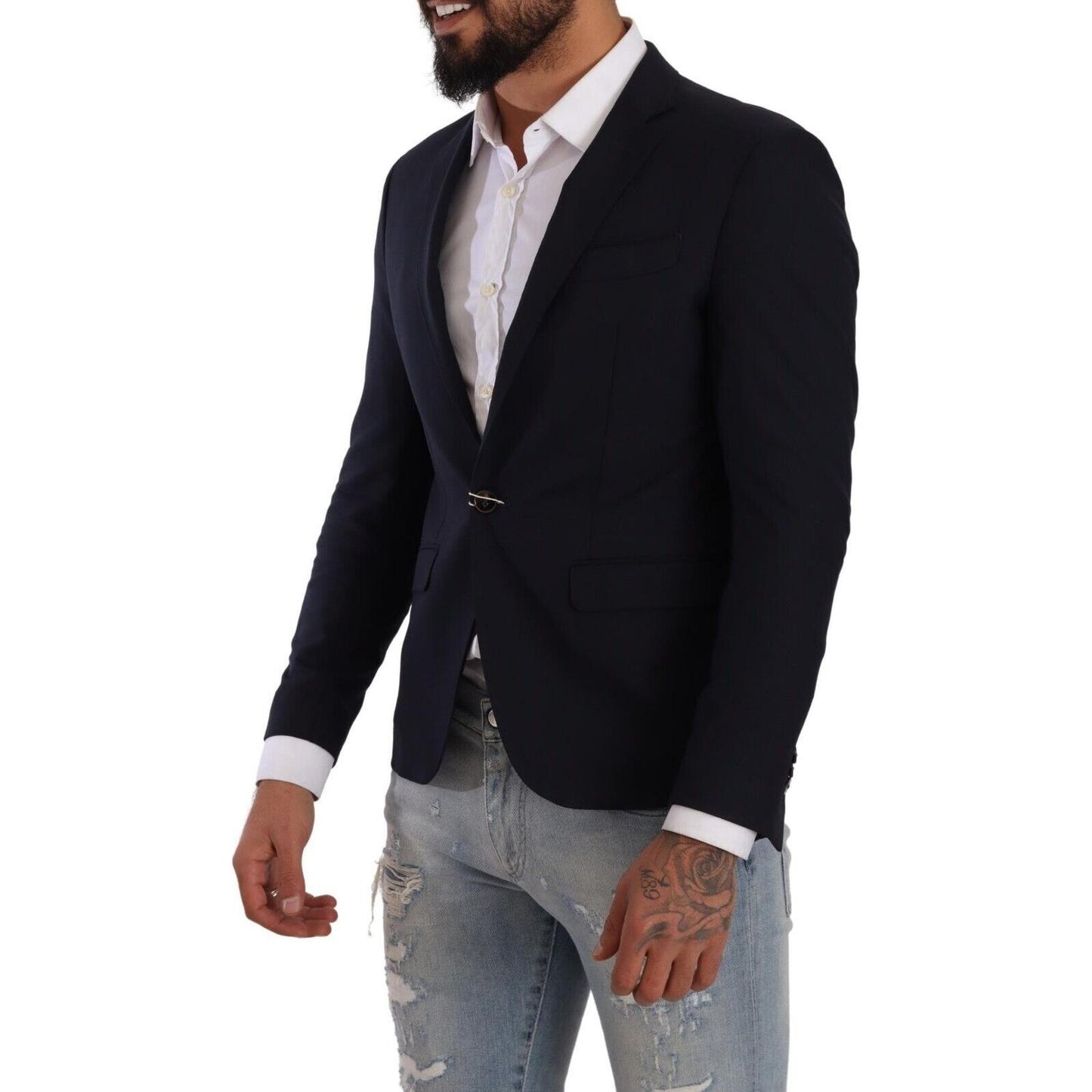 Elegant Slim Fit Dark Blue Blazer