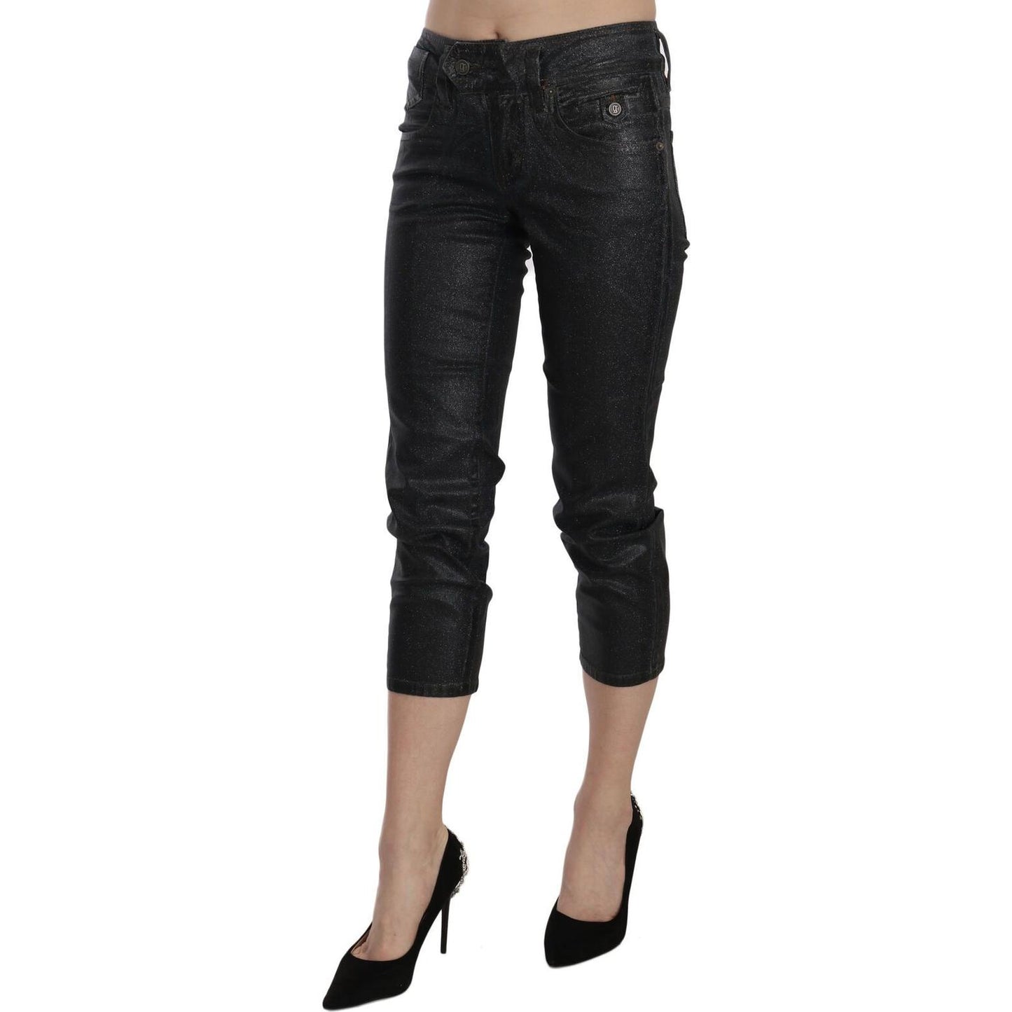 Chic Black Mid Waist Cropped Jeans