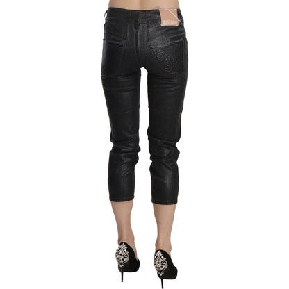 John Galliano Black Washed Mid Waist Slim Leg Cropped Denim Pants