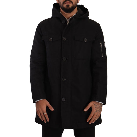 Elegant Black Parka Hooded Jacket