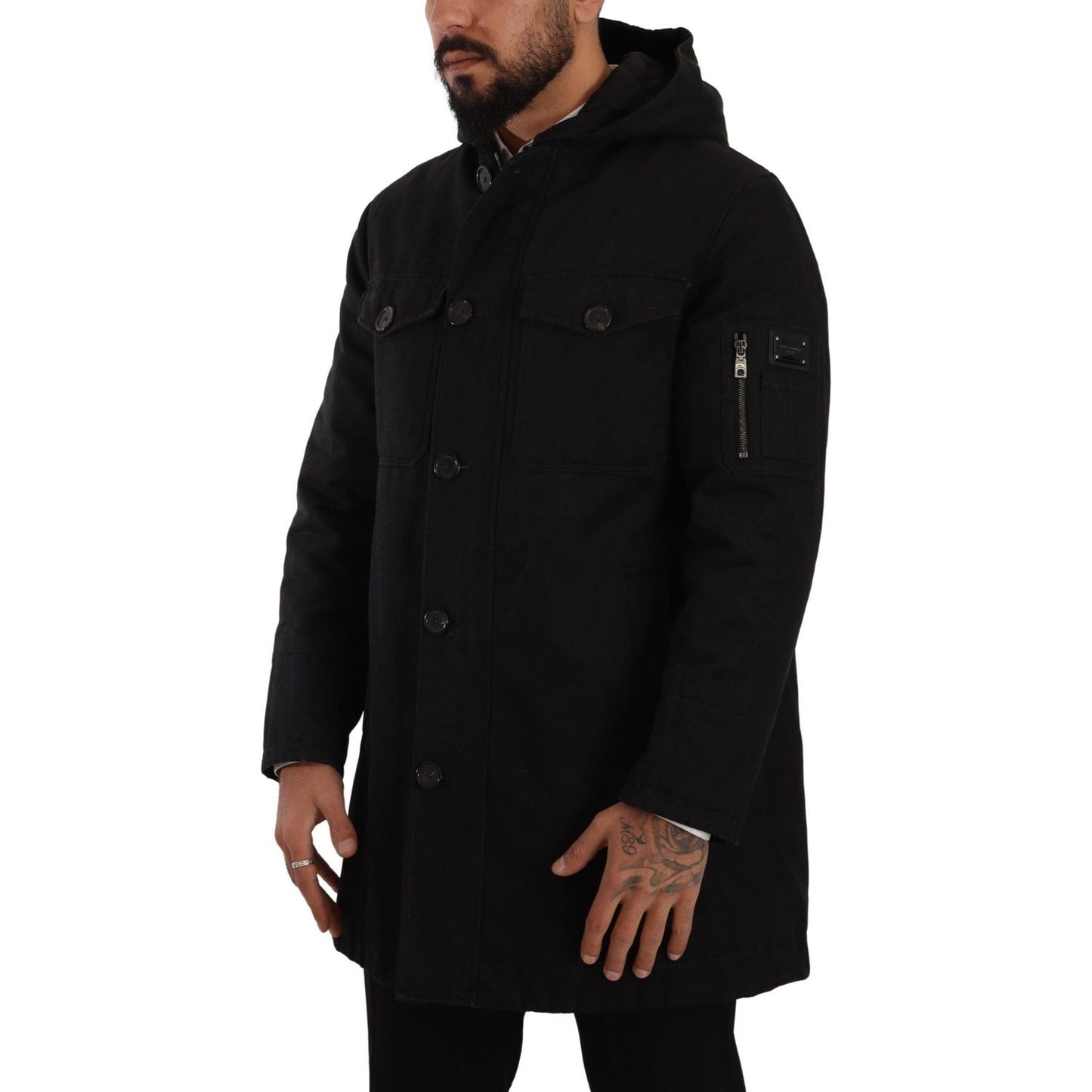 Elegant Black Parka Hooded Jacket