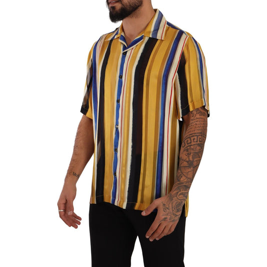 Yellow Striped Silk-Blend Men's Shirt