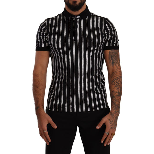 Elegant Striped Polo T-Shirt in Black