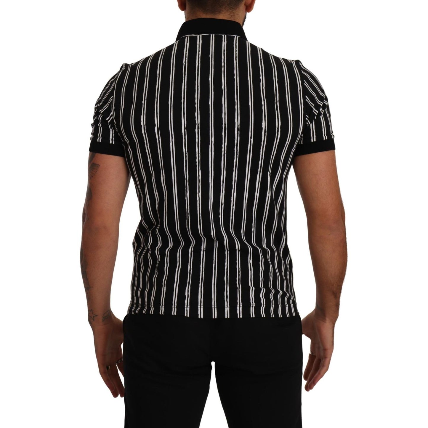 Elegant Striped Polo T-Shirt in Black