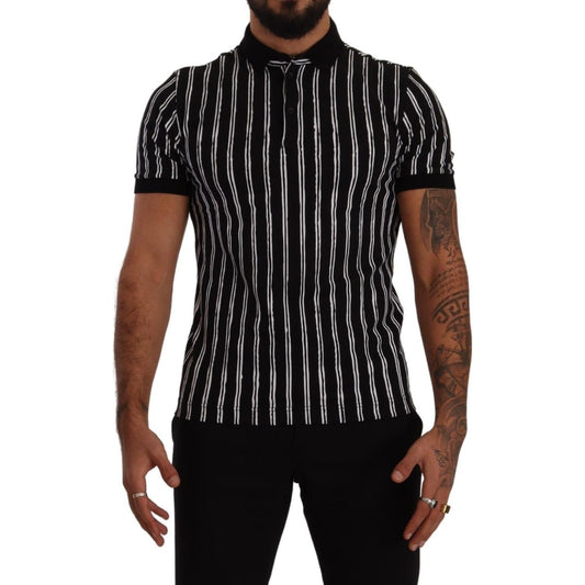 Elegant Striped Polo T-Shirt in Black