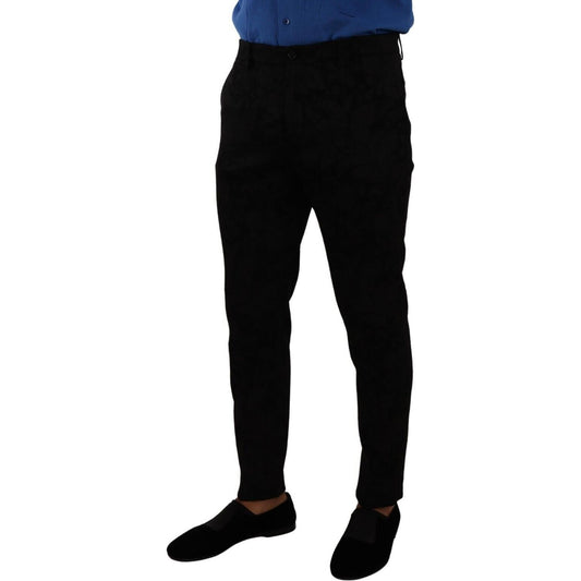 Elegant Slim Fit Dress Pants in Black Brocade