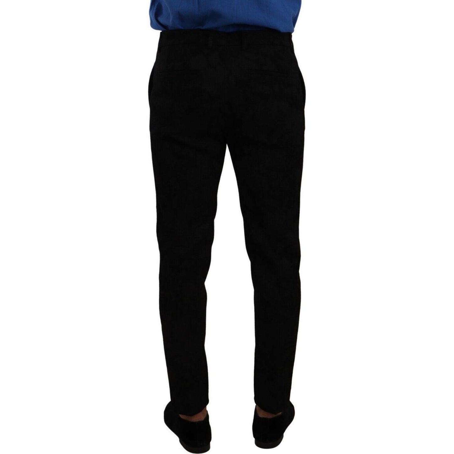 Elegant Slim Fit Dress Pants in Black Brocade