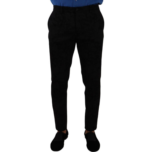 Elegant Slim Fit Dress Pants in Black Brocade