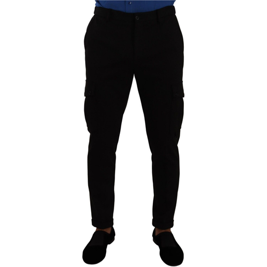 Elegant Black Slim Fit Cargo Pants