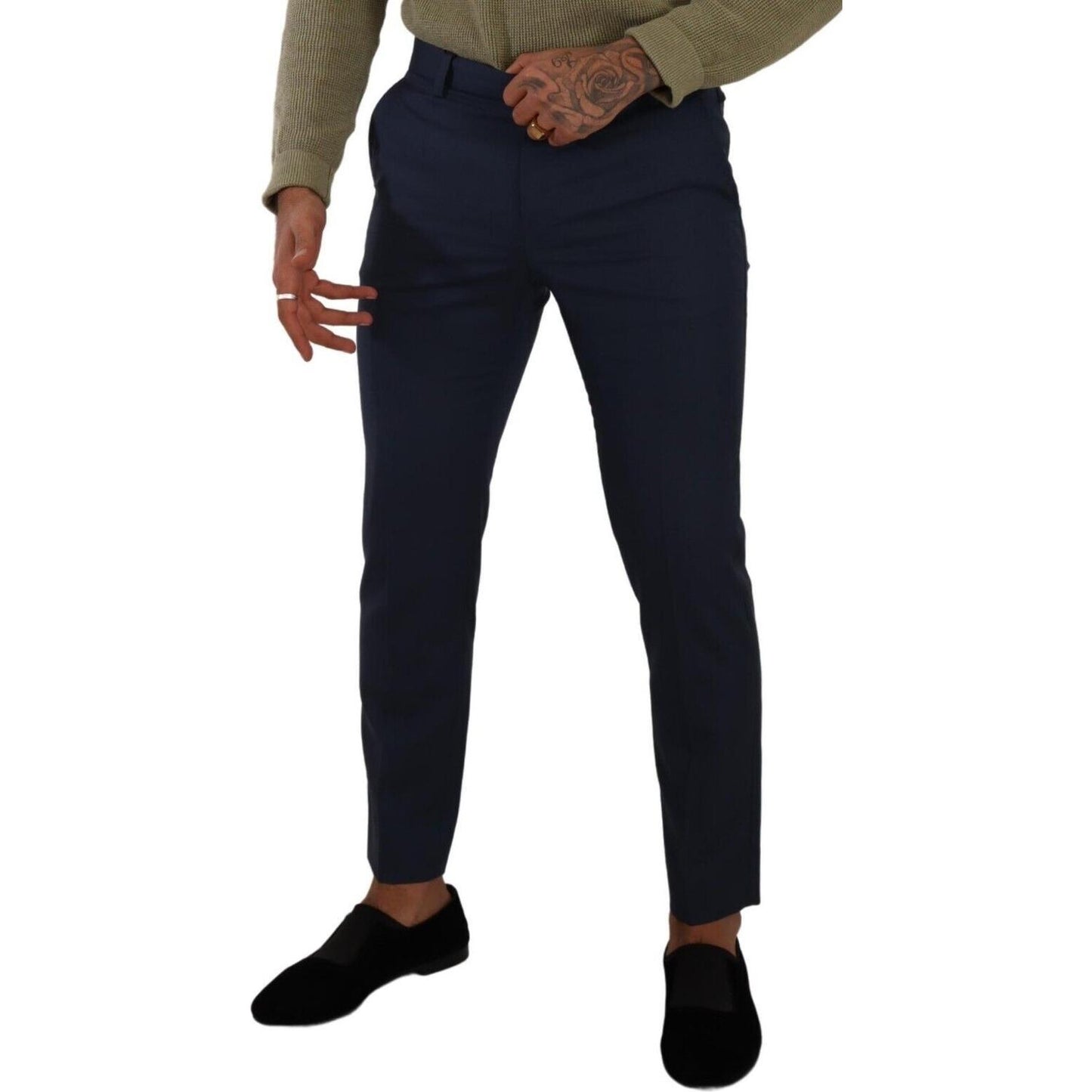 Elegant Dark Blue Slim-Fit Dress Pants