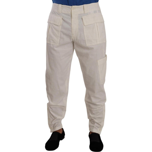 Elegant Off White Cargo Pants - Regular Fit