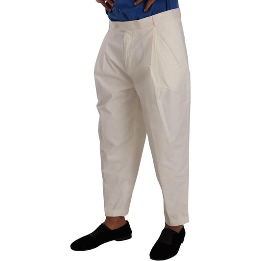 Elegant White Cotton Stretch Dress Pants