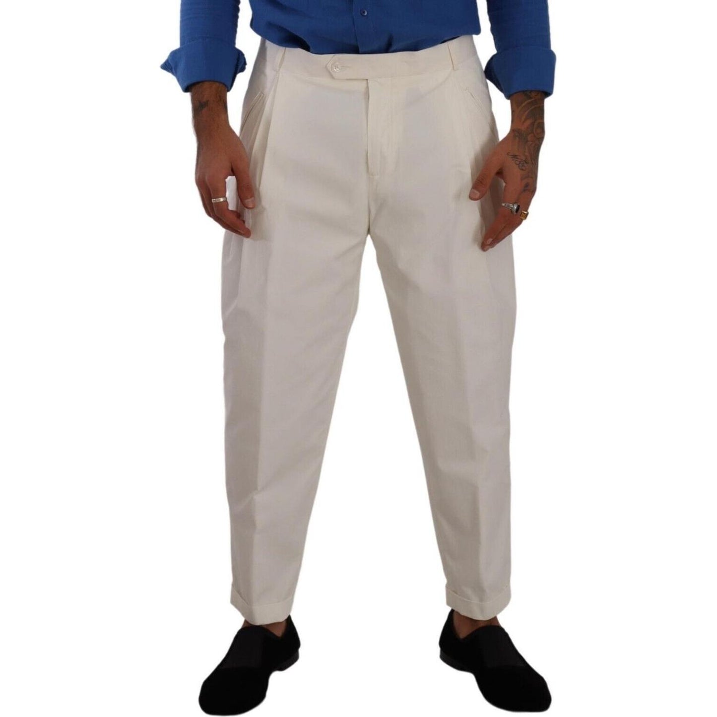 Dolce & Gabbana White Cotton Tapered Men Trouser Dress Pants