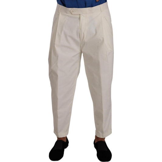 Elegant White Cotton Stretch Dress Pants