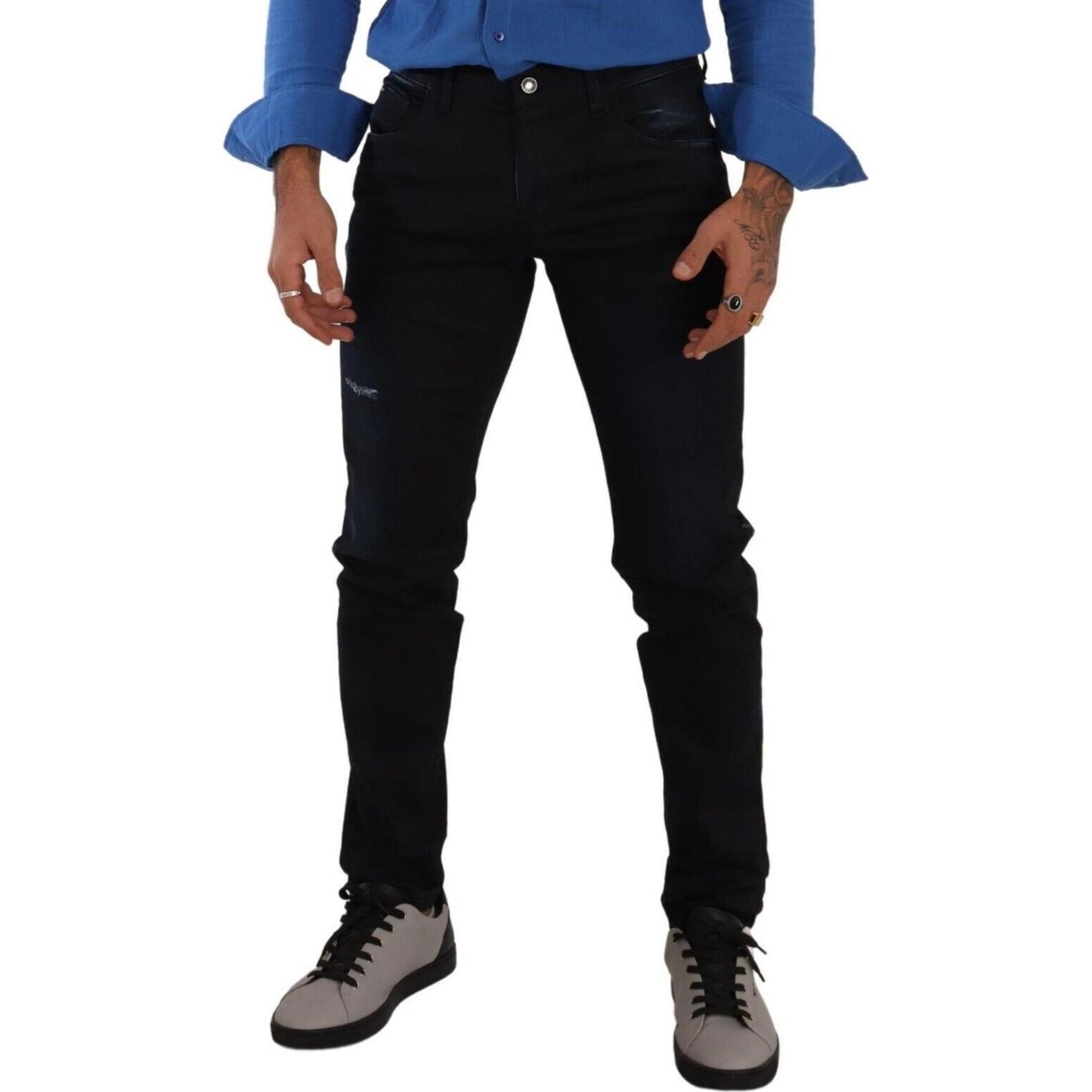 Elegant Slim Fit Dark Blue Denim Jeans