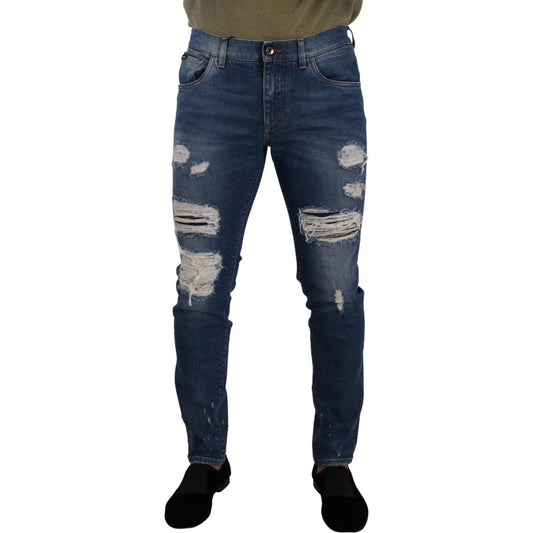 Elegant Distressed Slim Fit Denim Jeans