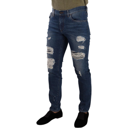 Elegant Distressed Slim Fit Denim Jeans