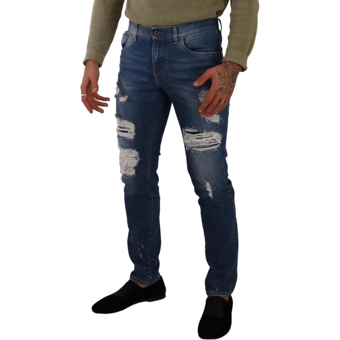 Elegant Distressed Slim Fit Denim Jeans